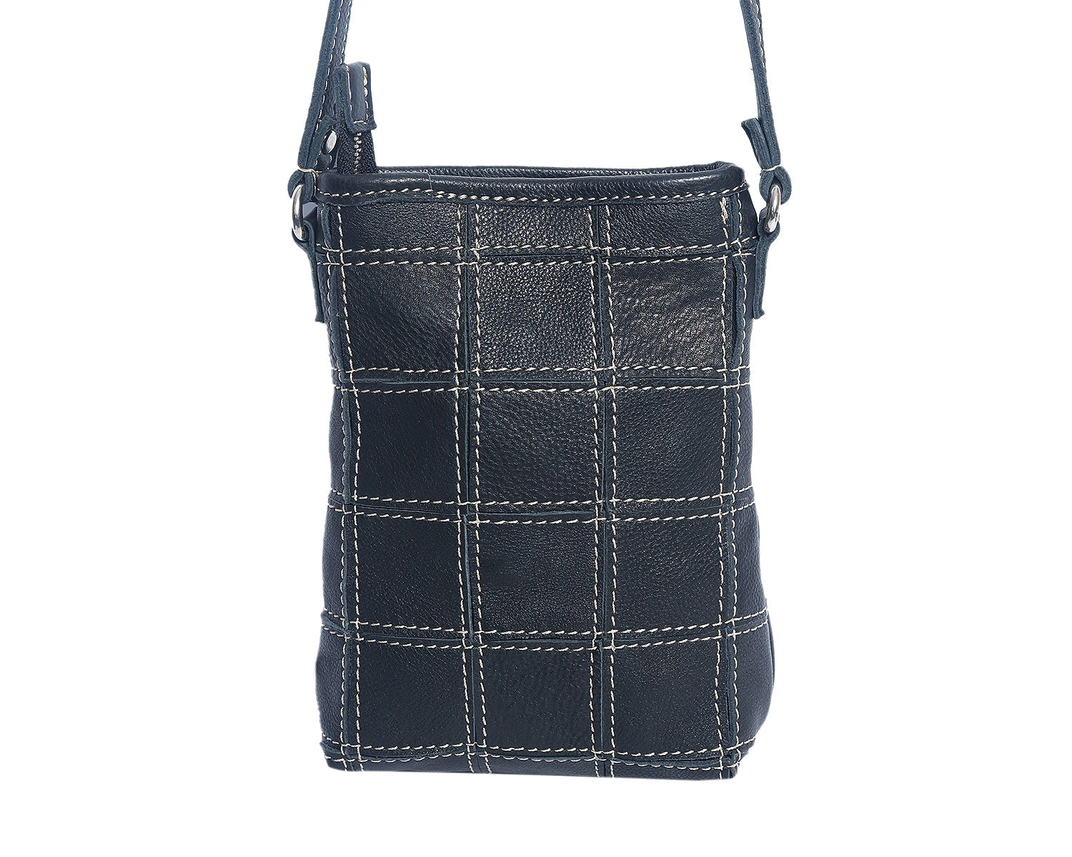 Elegance Redefined: Black Leather Sling Bag with White Art:  BG-1477
