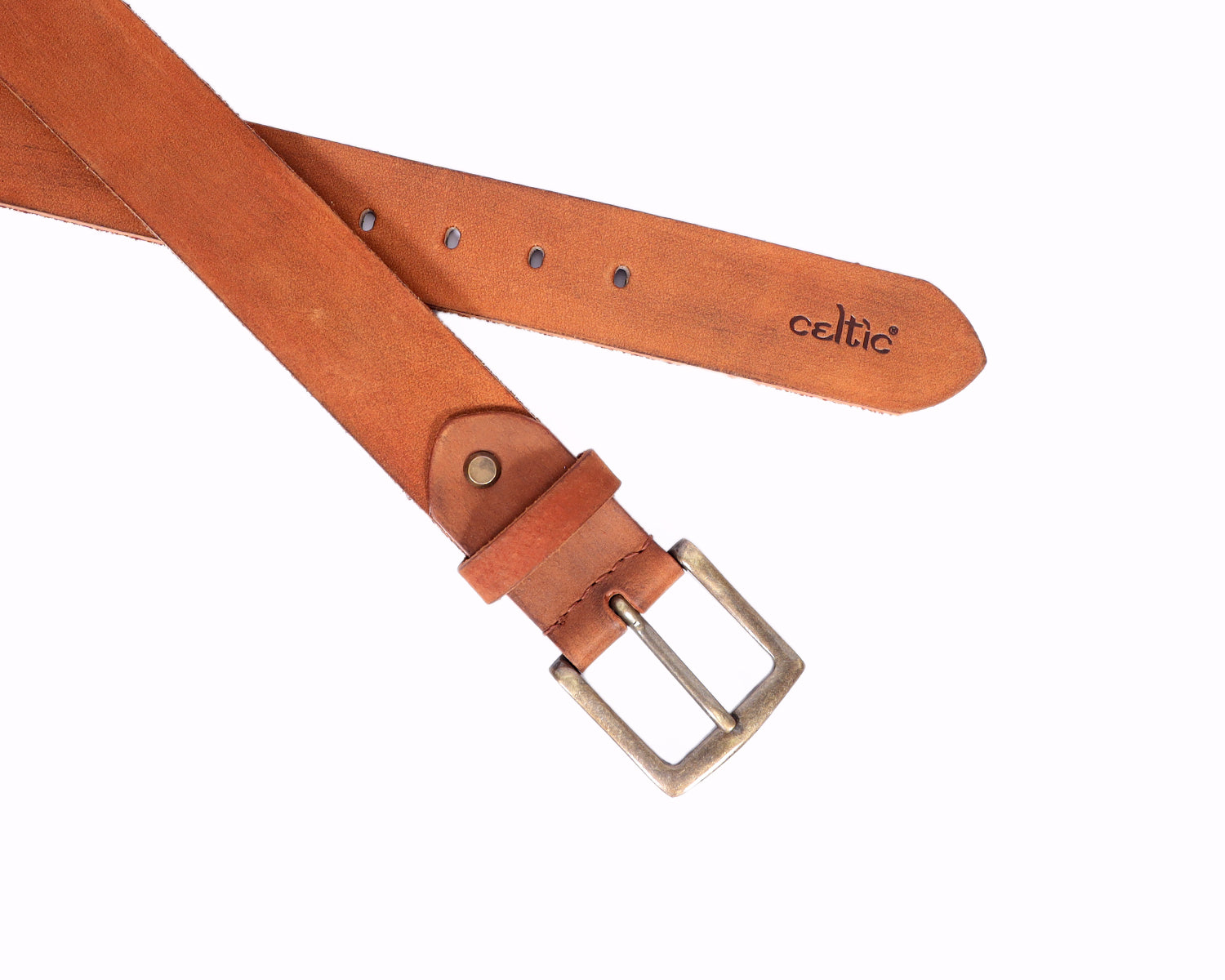 Celtic Premium Light Brown Leather Belt With Golden Buckle - CELTICINDIA