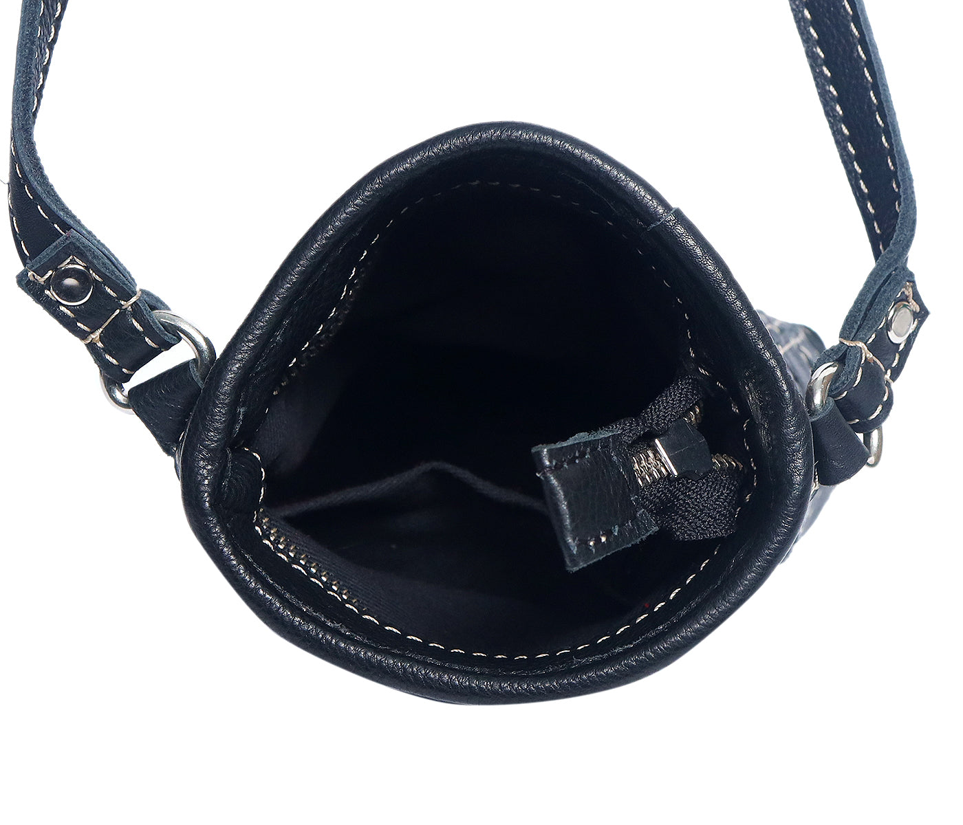 Elegance Redefined: Black Leather Sling Bag with White Stitching. - CELTICINDIA