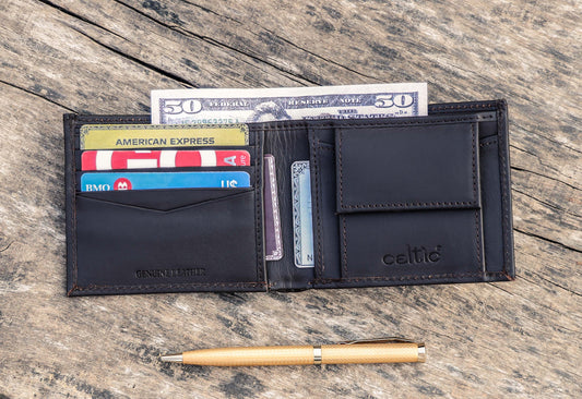 Handmade Black Leather Wallet - Uniquely Crafted Elegance - CELTICINDIA