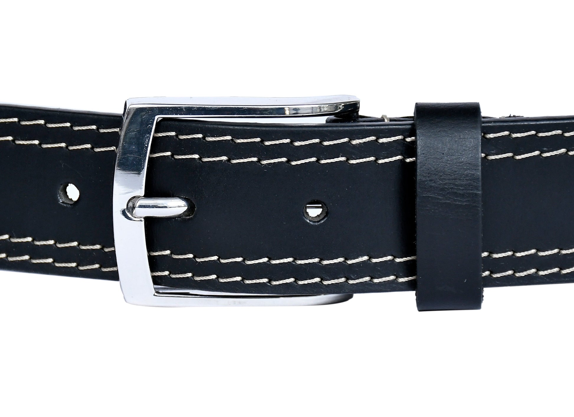 Introducing our "Eclipse Noir" Black Leather Belt with White Stitching. - CELTICINDIA