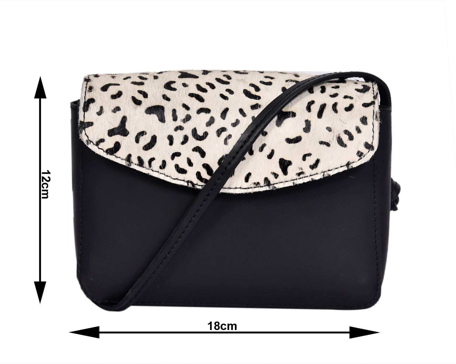 Elegance and Versatility Combined Black Leather Sling Bag with Printed Hair-On. - CELTICINDIA