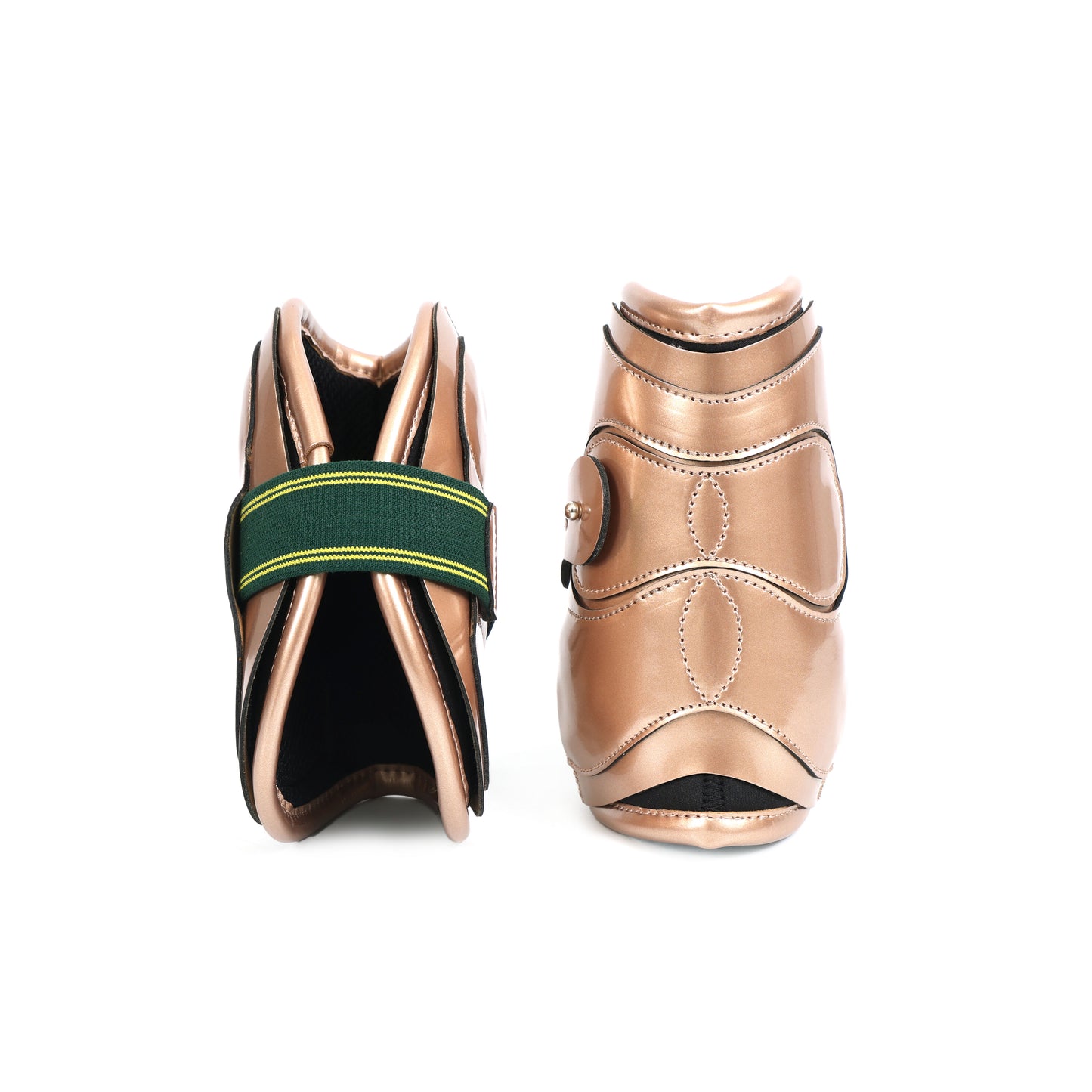 Dark Pink Glossy Tendon Boots with Green Straps – Comfortable & Durable. HB-1046