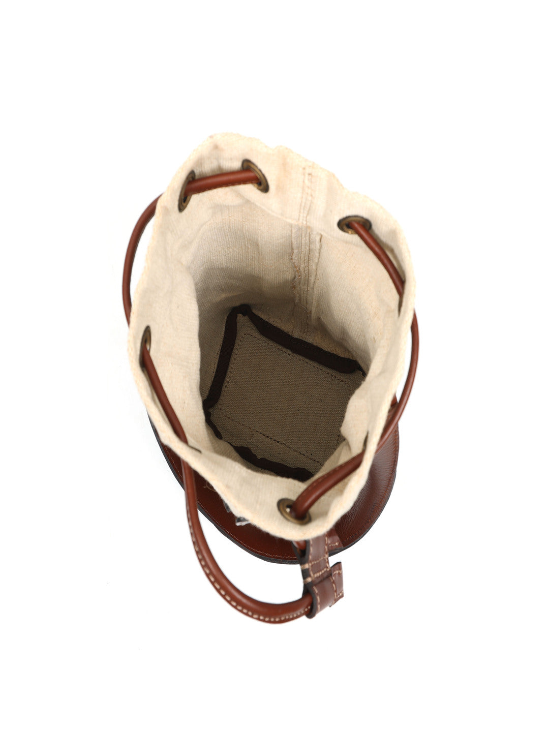Brown Leather Bucket Bag with Shearling Interior – Stylish & Durable