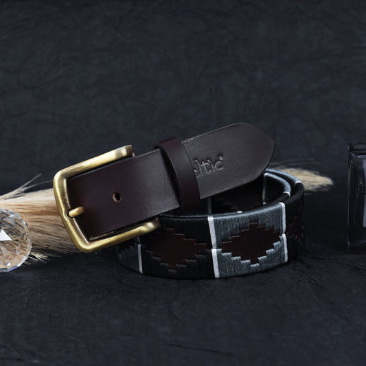 Premium Brown Leather Polo Belt with Gold Buckle – Stylish Webbing Design. LB-870
