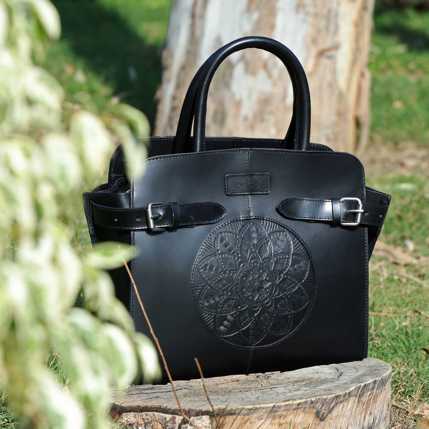 Premium Genuine Leather Satchel hand Bag with Embossed Front Panel
