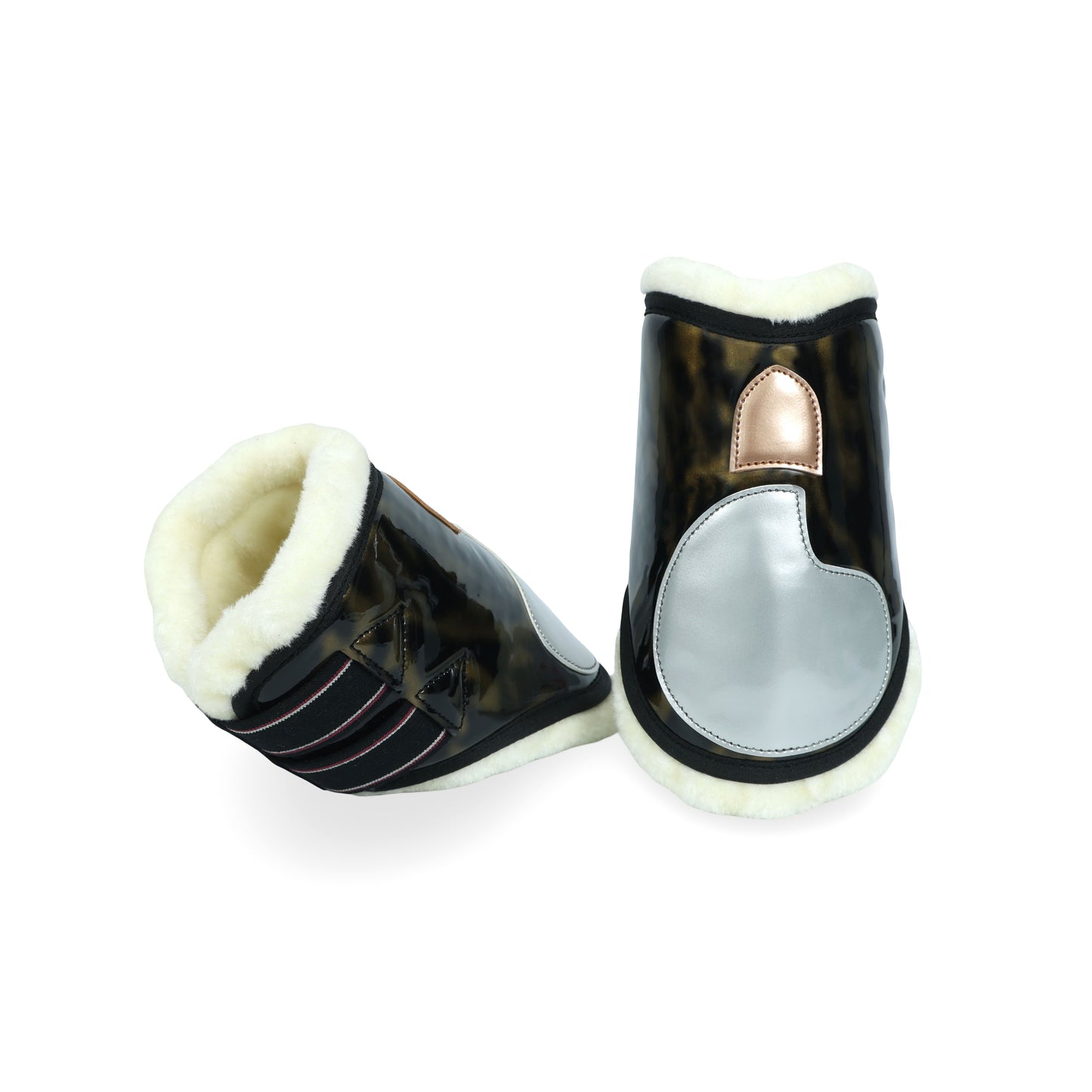 Protective Black Synthetic Horse Boots – Plush White Fur Interio. HB-1027