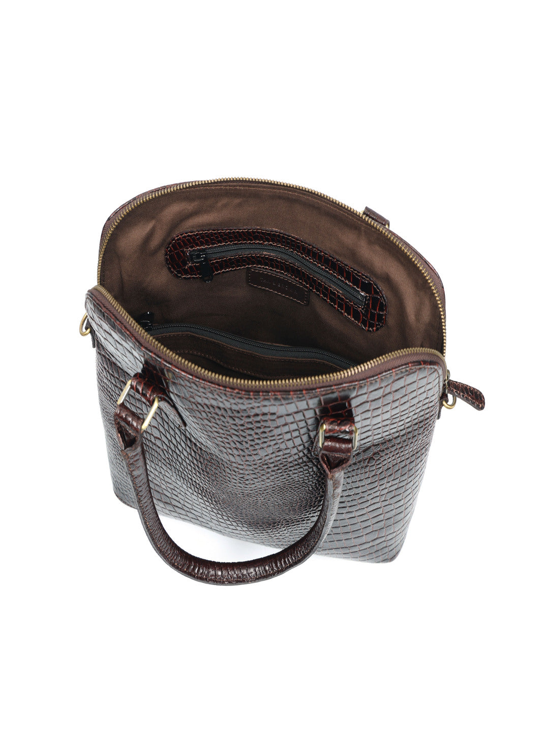Premium Croc-Embossed Leather Tote Bag with Zip Closure & Detachable Shoulder Strap