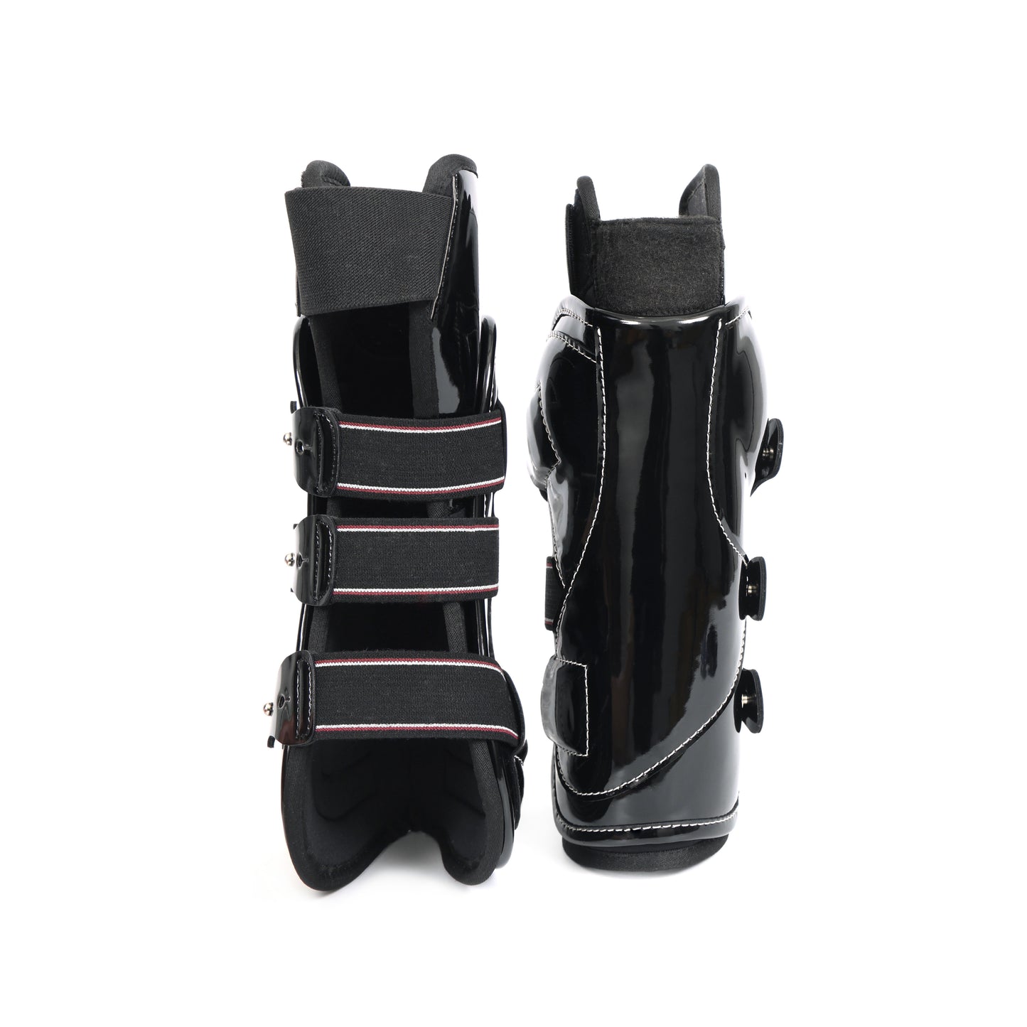 Glossy Black Synthetic Brushing Boots for Horses – Durable Leg Protection. HB-1024