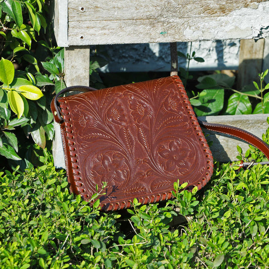 Hand-Carved Leather Sling Bag – Artisan Craftsmanship & Timeless Style. BG-1615