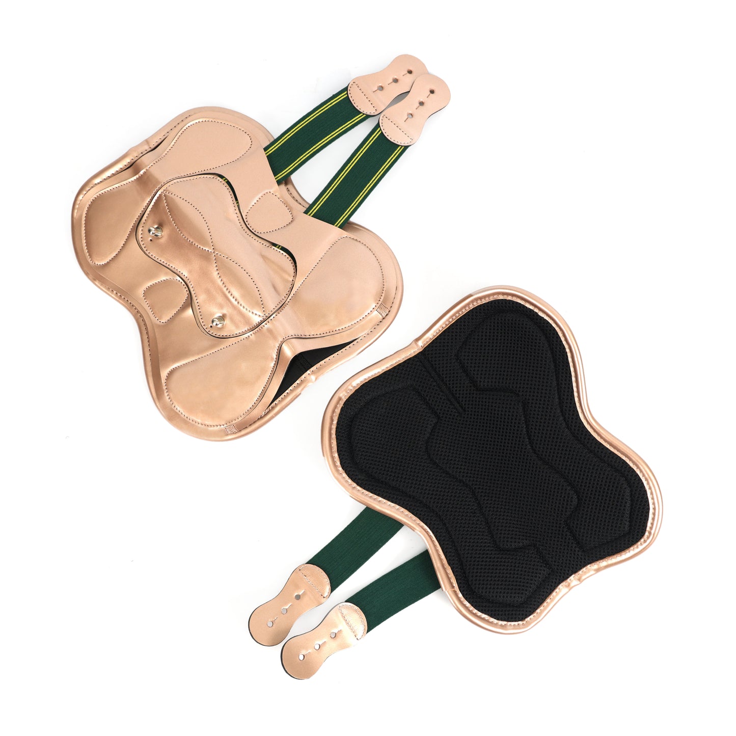 Durable Pink Synthetic Fetlock Horse Boots – Devoucoux My Boots with Green Straps. HB-1034