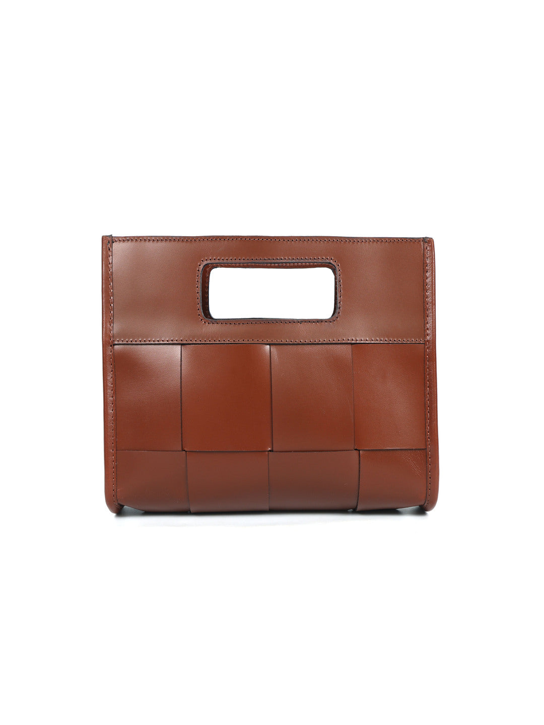 Brown Woven Leather Clutch Bag Elegant Handcrafted Design