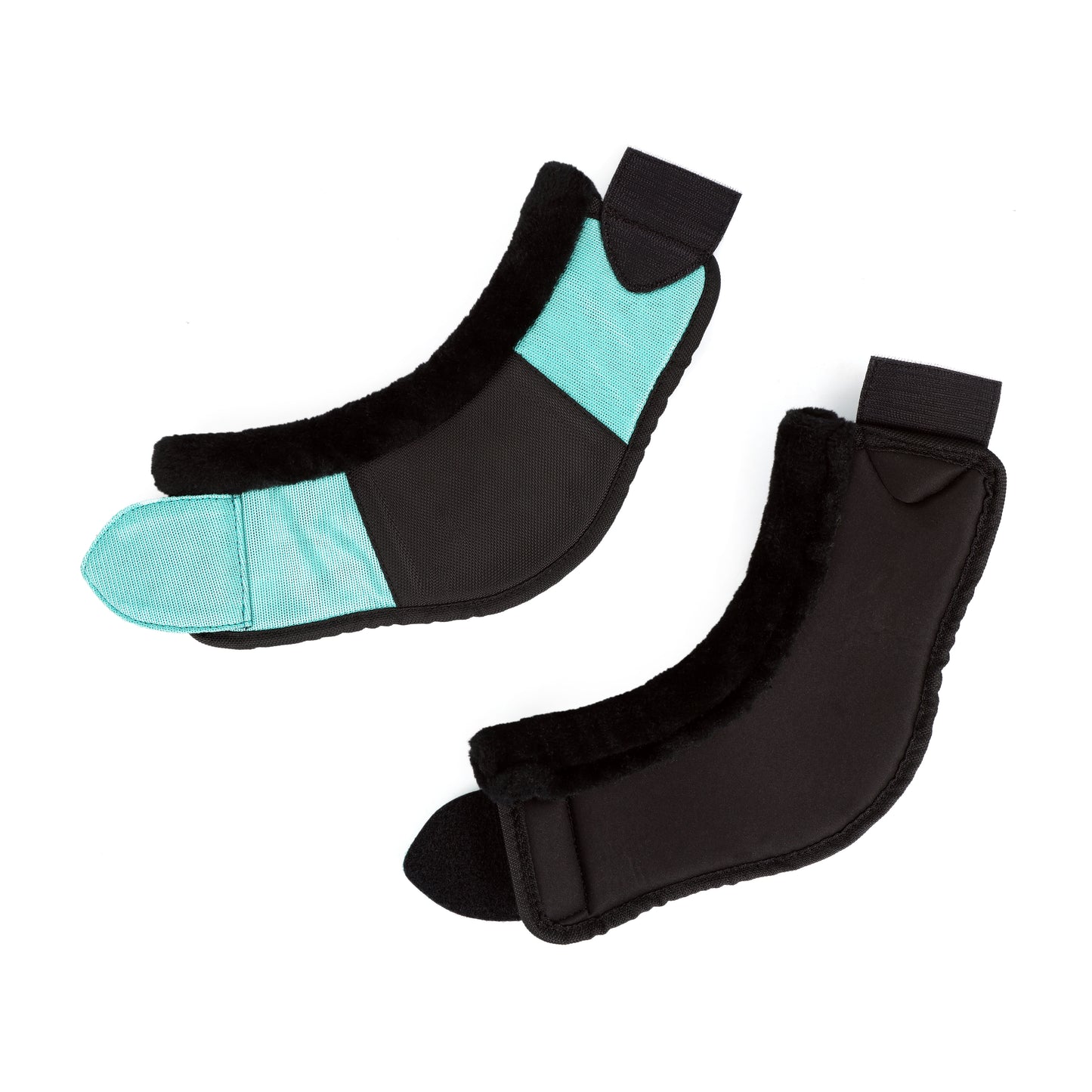 Stylish Blue Nylon-Blend Horse Bell Boots with Plush Black Fur Lining. HB-1029