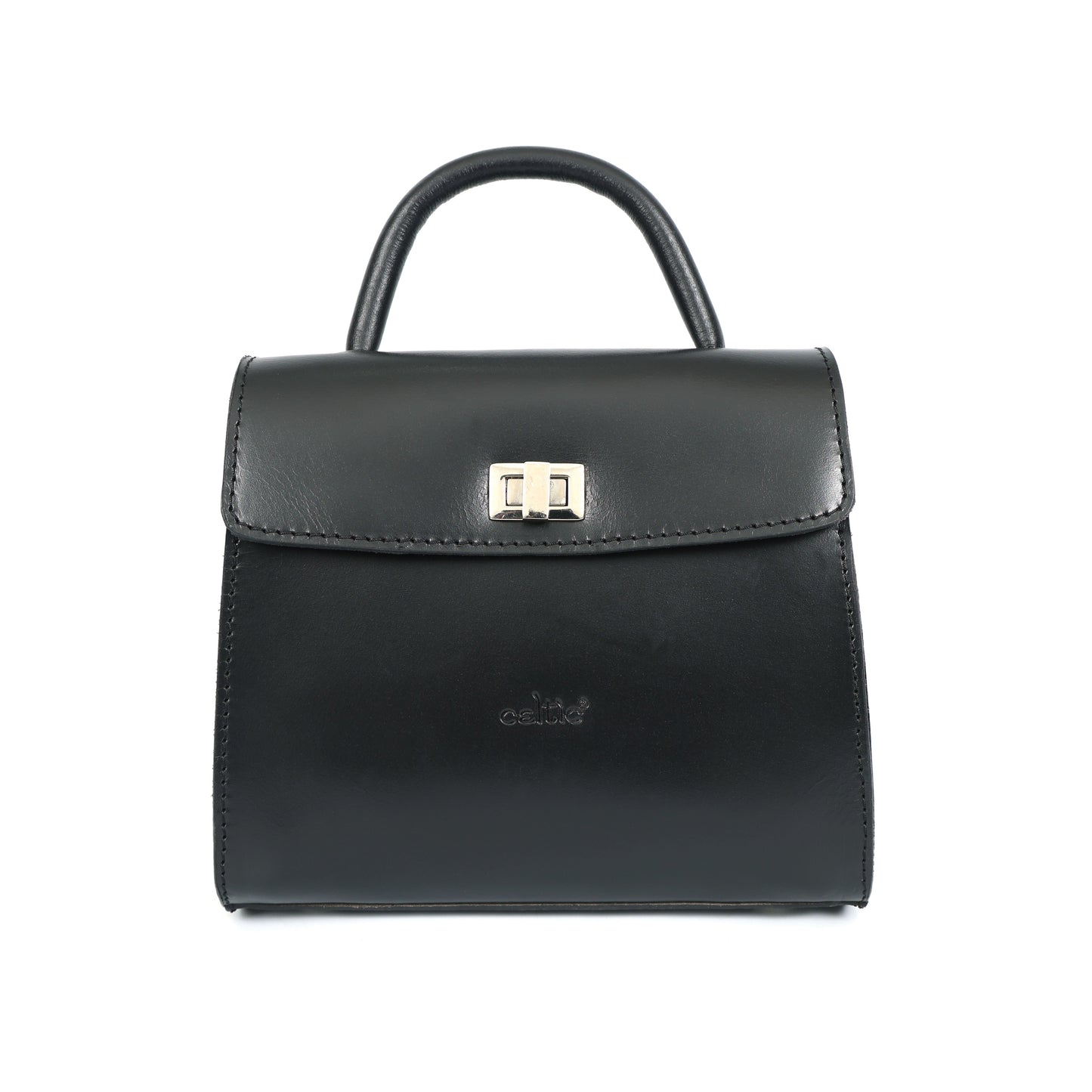 Premium Leather Structured Handbag – Black Top Handle Purse