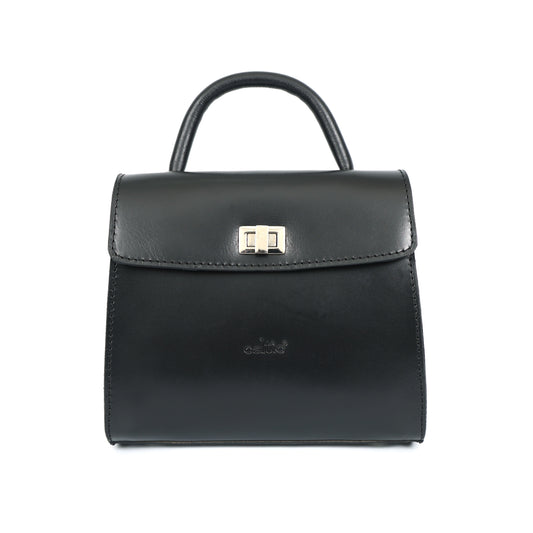 Premium Leather Structured Handbag – Black Top Handle Purse
