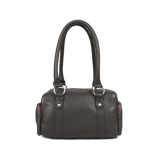 Classic Black Leather Barrel Satchel – Medium Shoulder Tote for Women Art:-BG-1651