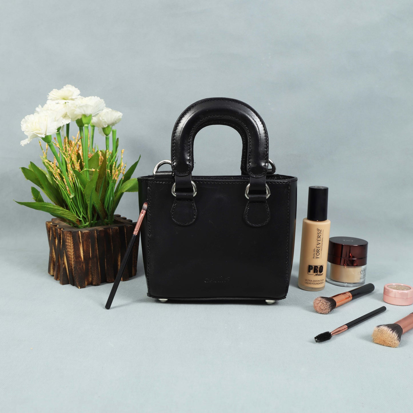 Premium Smooth Leather Mini Handbag with Top Handle & Adjustable Shoulder Strap