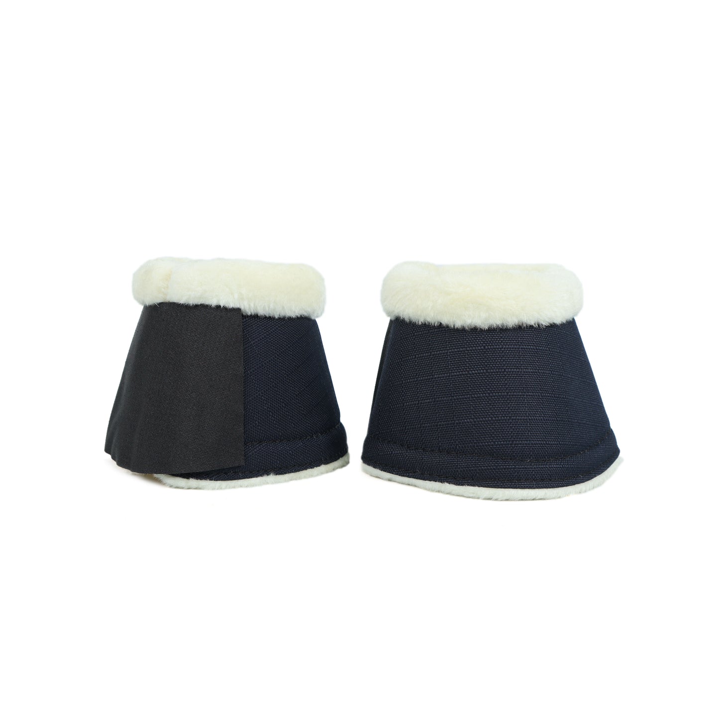 Stylish Black Nylon-Blend Horse Bell Boots with Plush White Fur Lining. HB-1030