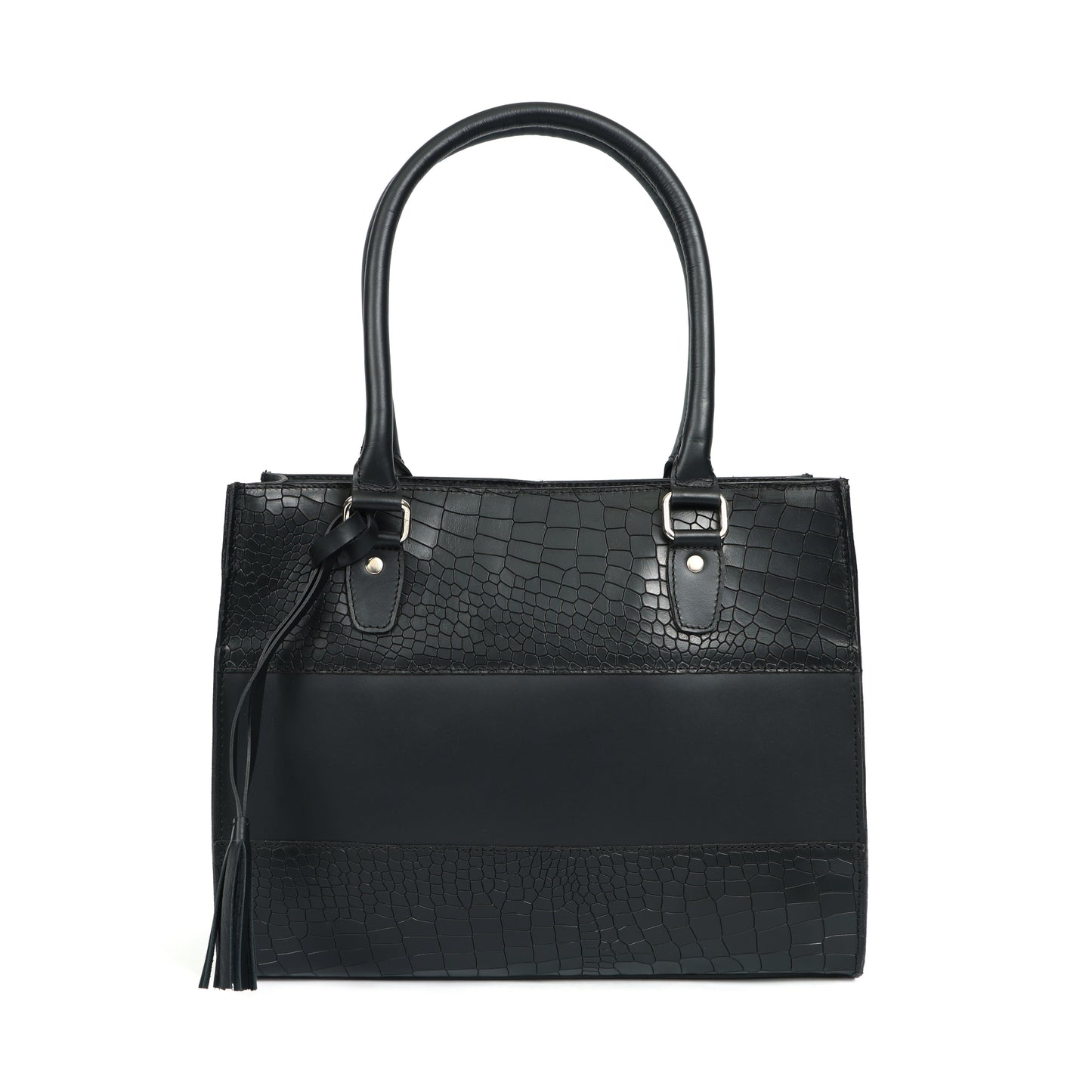 Premium Black Croc-Textured Leather Structured Handbag – Top Handle Purse Art:-BG-1654