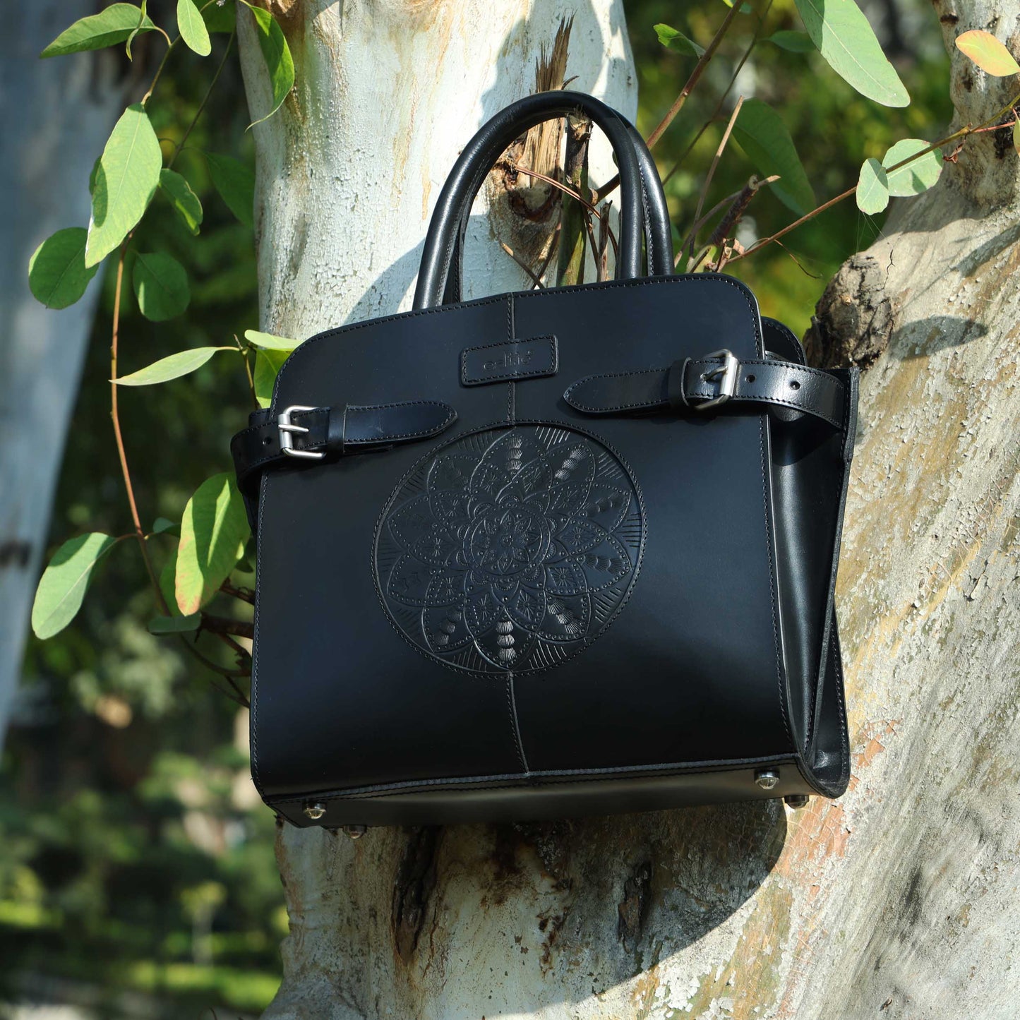 Premium Genuine Leather Satchel hand Bag with Embossed Front Panel