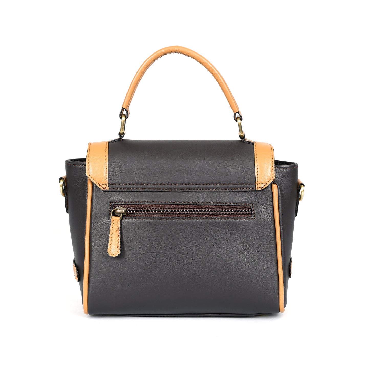 Premium Genuine Brown Leather Top Handle Handbag with Adjustable Strap