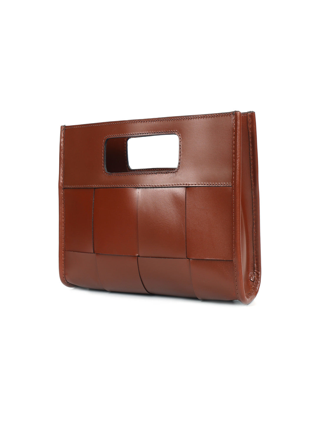 Brown Woven Leather Clutch Bag Elegant Handcrafted Design