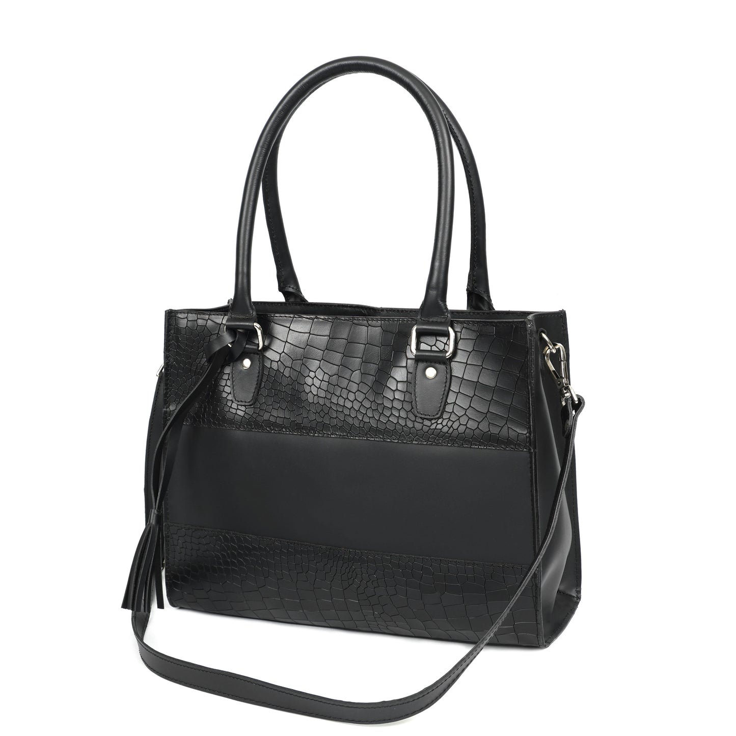 Premium Black Croc-Textured Leather Structured Handbag – Top Handle Purse Art:-BG-1654