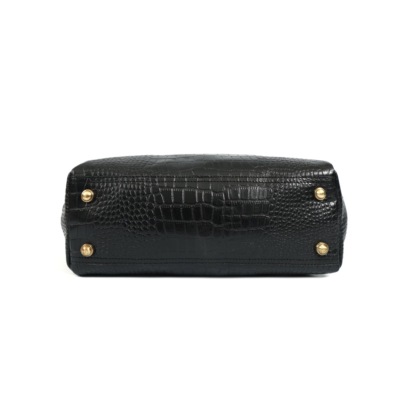 Premium Genuine Leather Croc-Textured Black Handbag with Top Handles