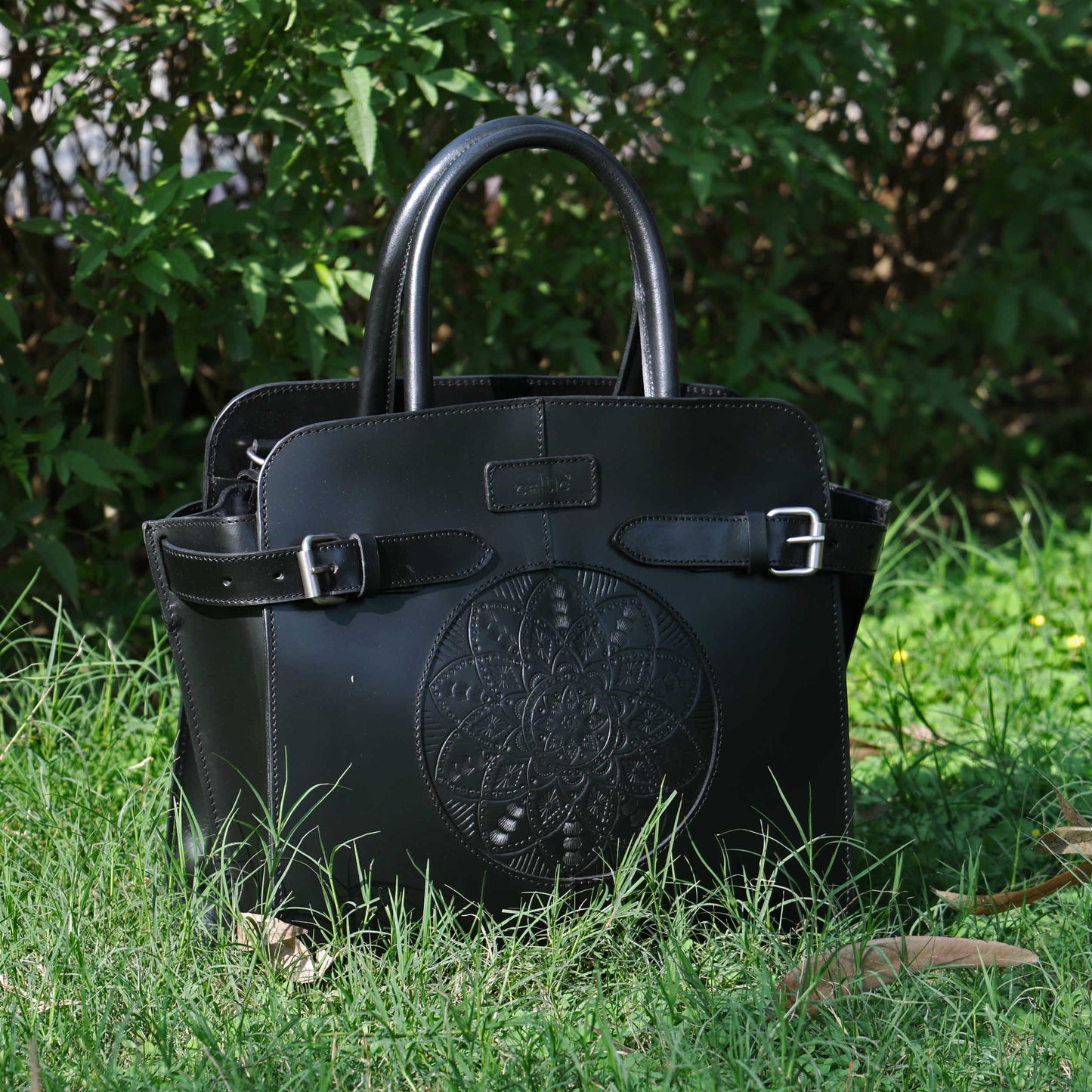Premium Genuine Leather Satchel hand Bag with Embossed Front Panel