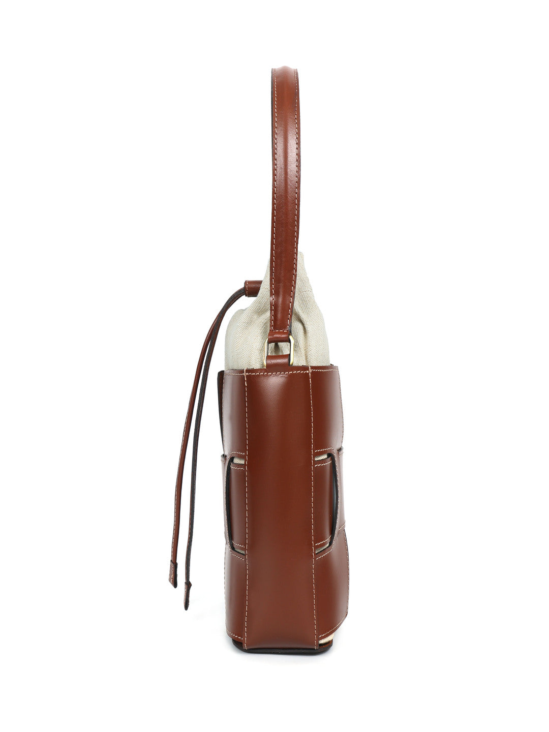 Brown Leather Bucket Bag with Shearling Interior – Stylish & Durable
