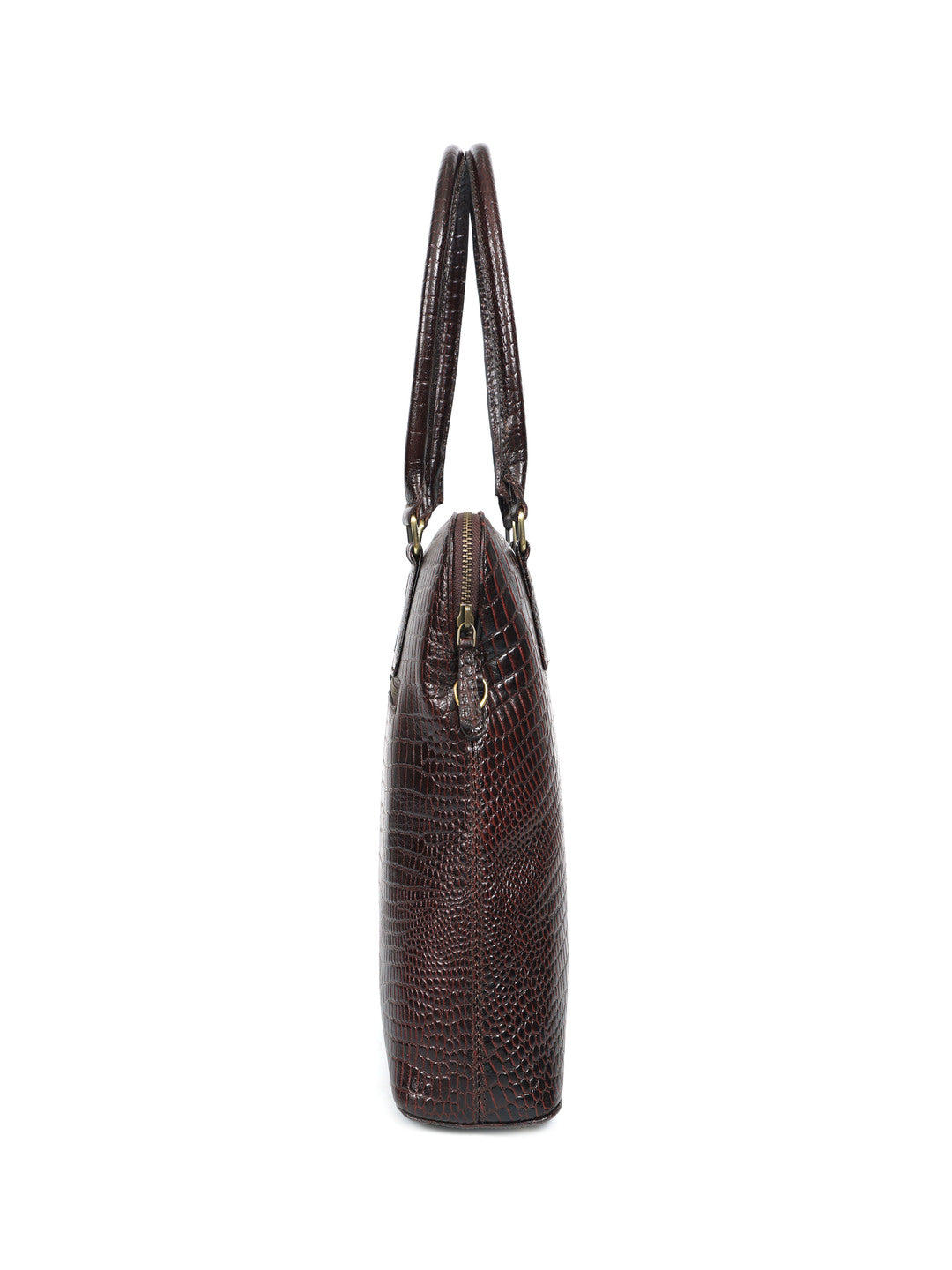 Premium Croc-Embossed Leather Tote Bag with Zip Closure & Detachable Shoulder Strap
