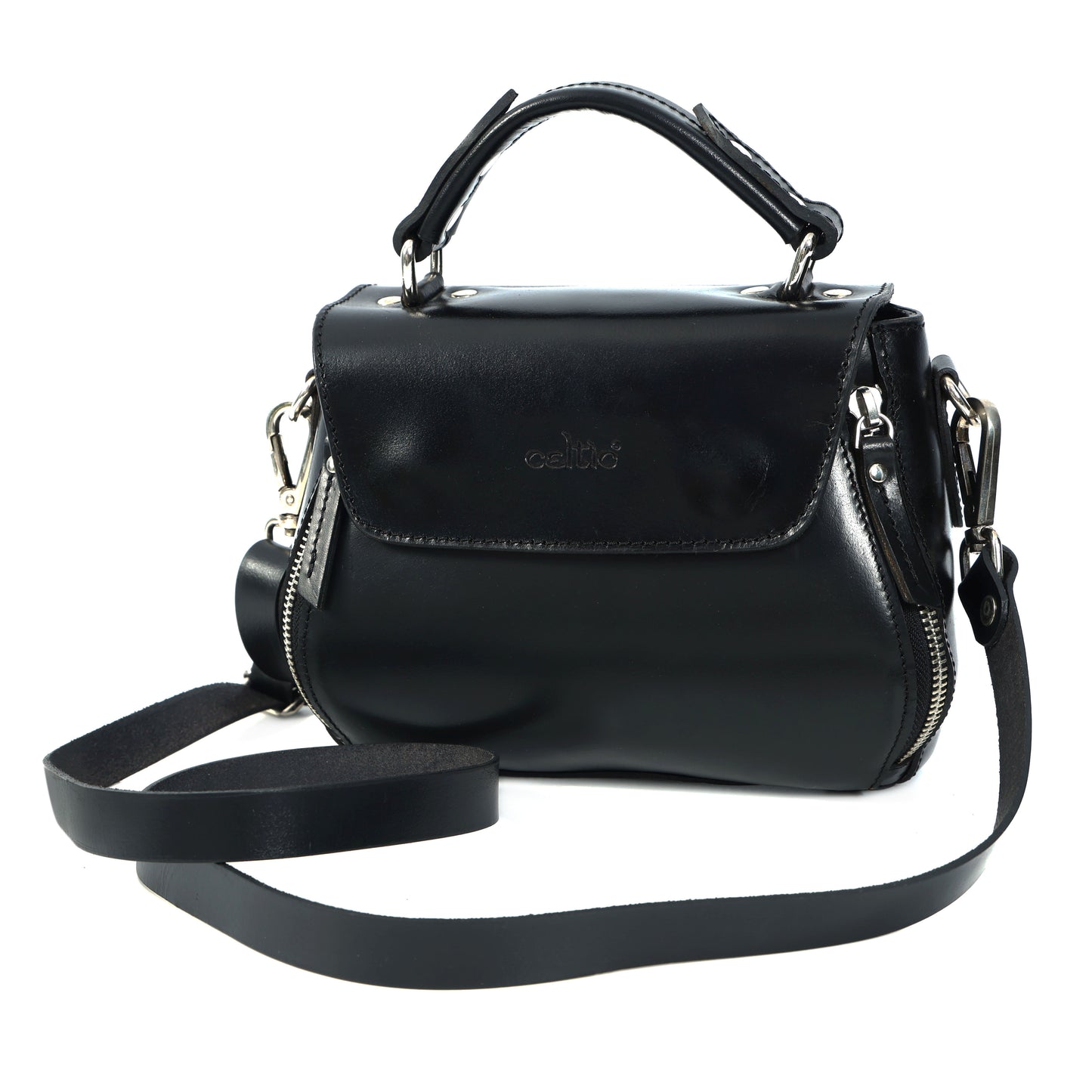Premium Genuine Leather Top-Handle Handbag with Flap Closure & Zip Compartments