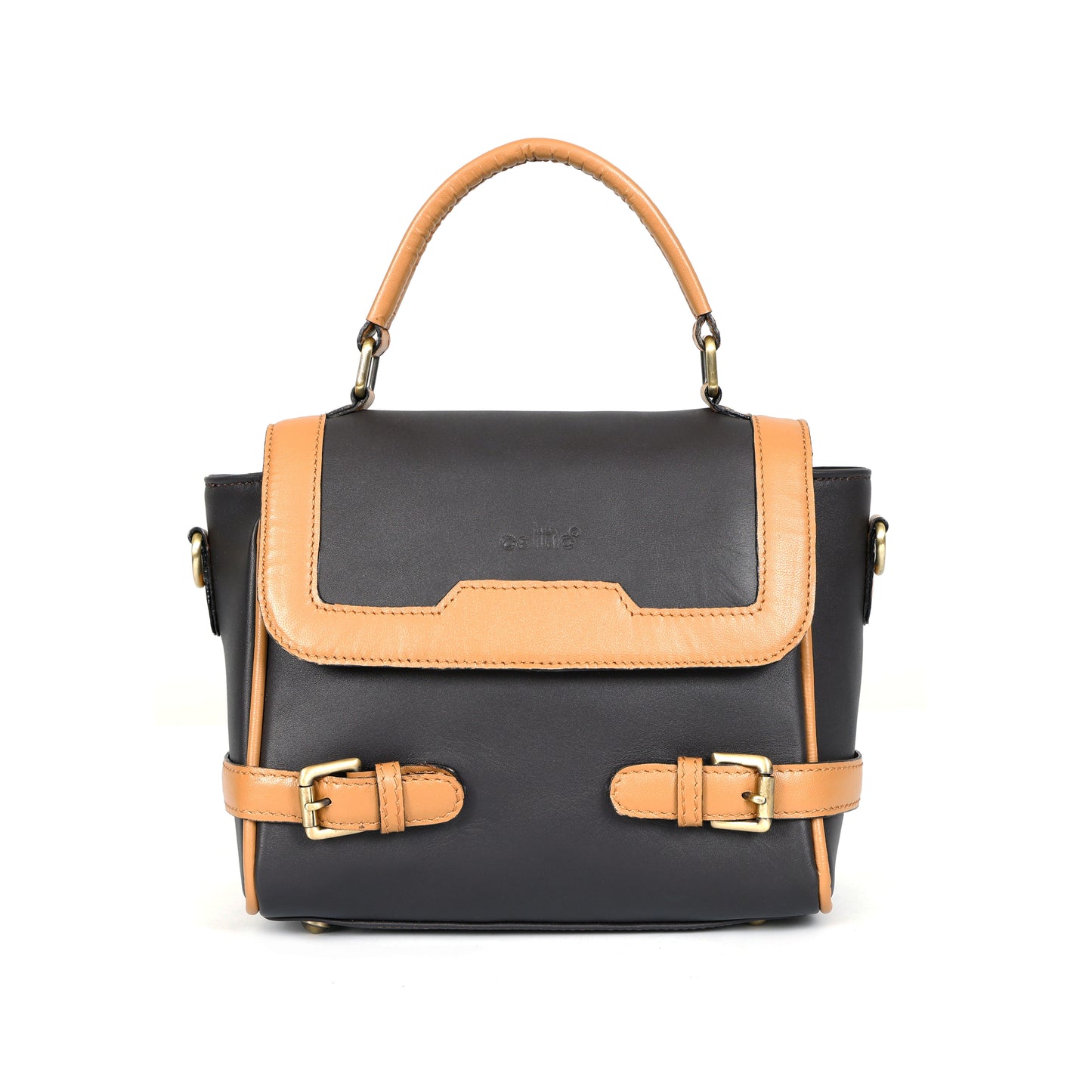 Premium Genuine Brown Leather Top Handle Handbag with Adjustable Strap