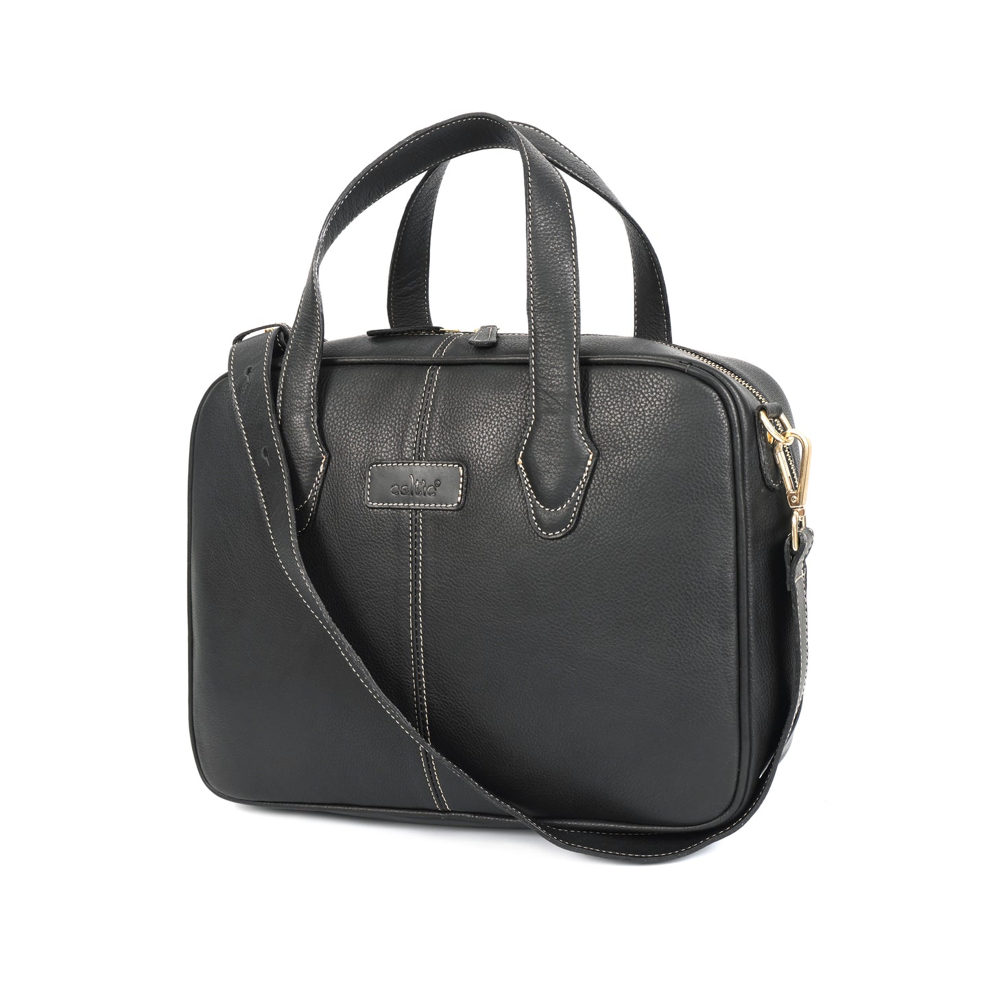 Classic Black Leather Messenger Bag for Men and Women| Office & Laptop Bag with Handles