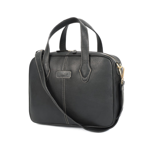 Classic Black Leather Messenger Bag for Men and Women| Office & Laptop Bag with Handles