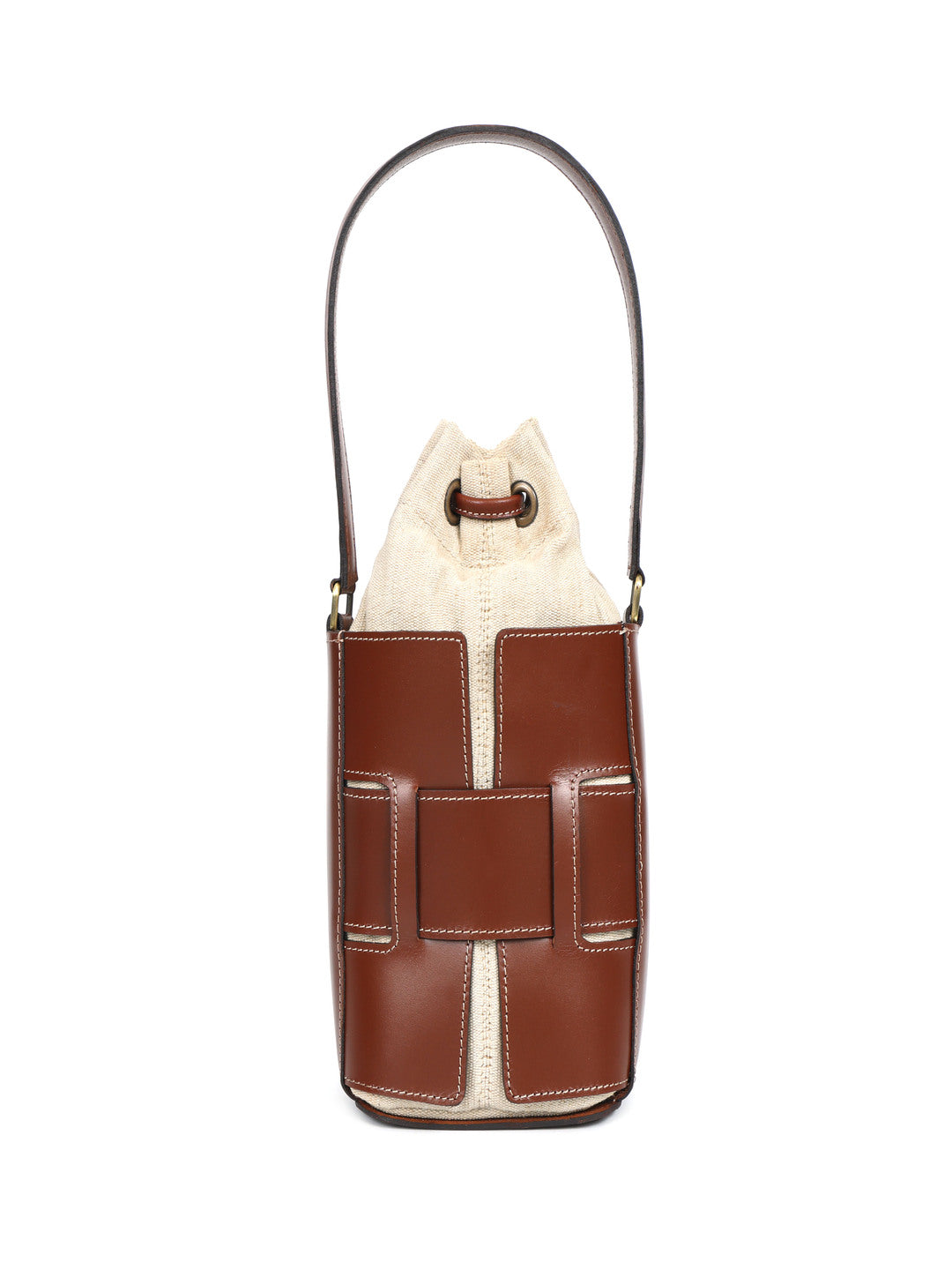 Brown Leather Bucket Bag with Shearling Interior – Stylish & Durable