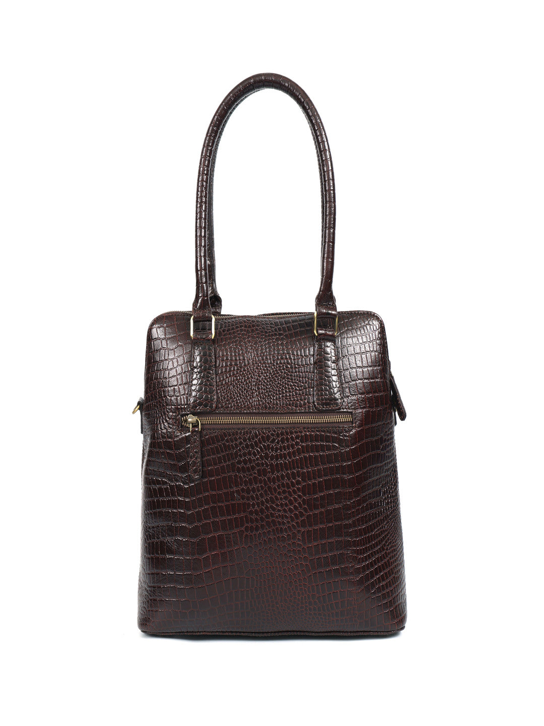 Premium Croc-Embossed Leather Tote Bag with Zip Closure & Detachable Shoulder Strap