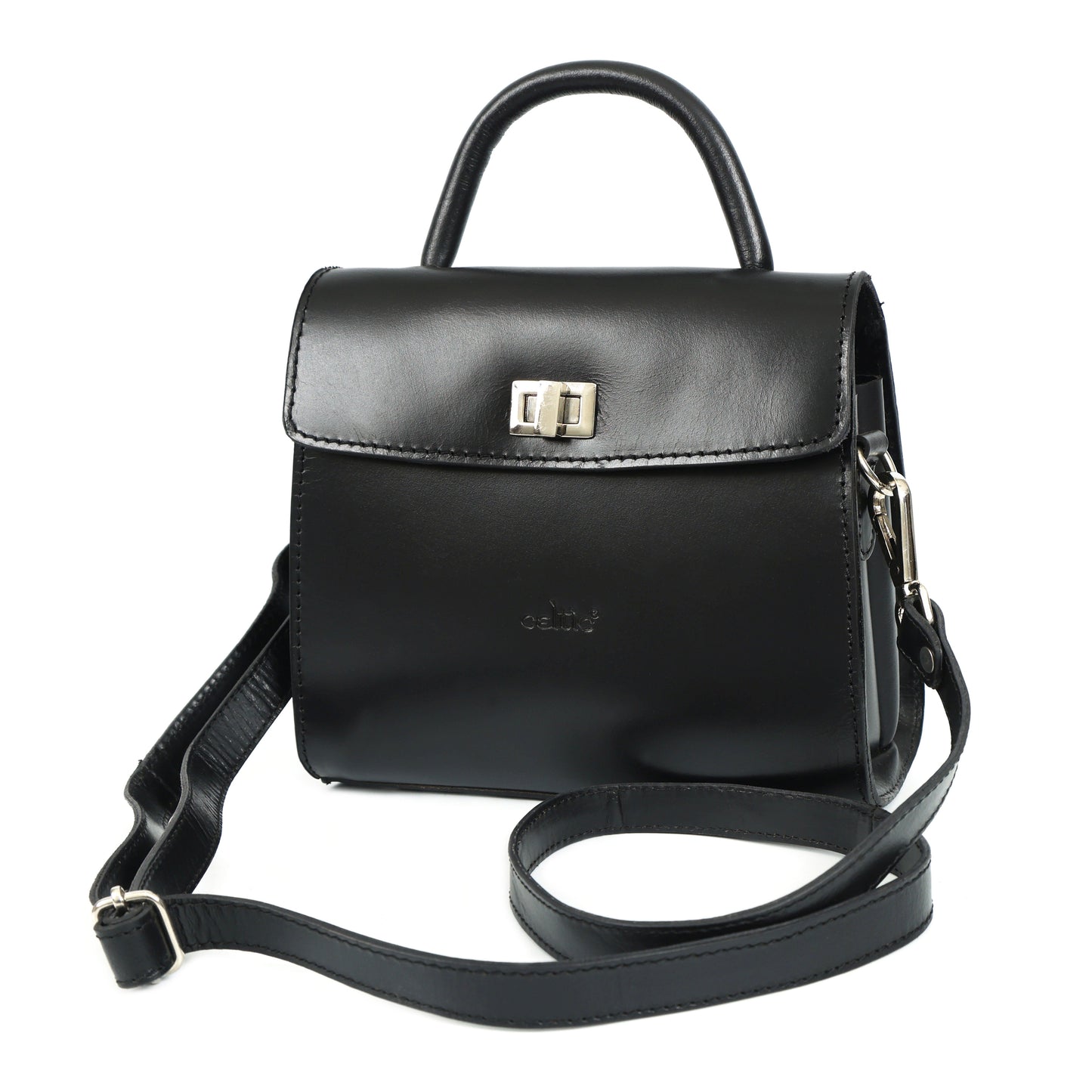Premium Leather Structured Handbag – Black Top Handle Purse