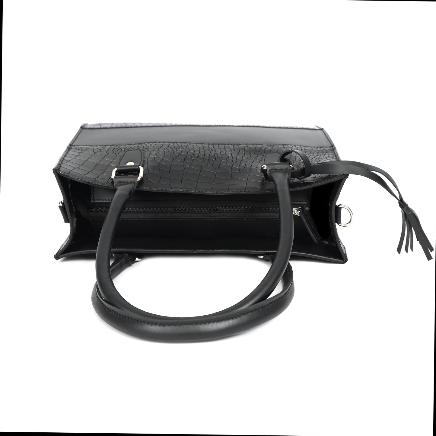 Premium Black Croc-Textured Leather Structured Handbag – Top Handle Purse Art:-BG-1654