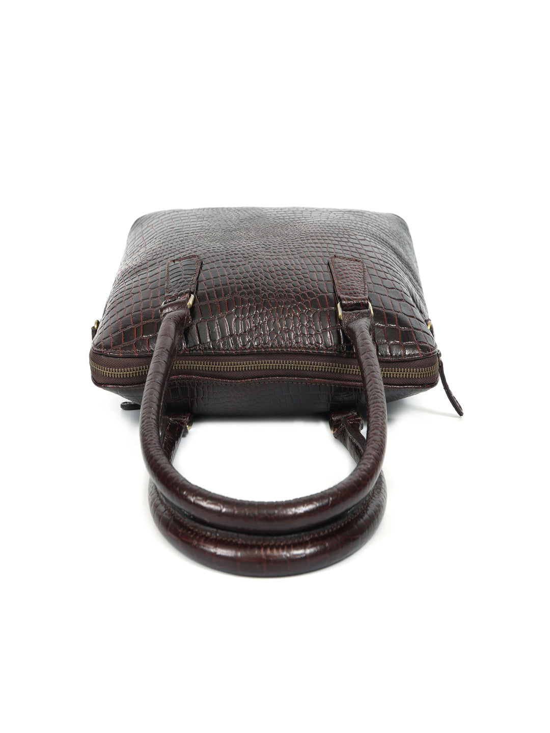 Premium Croc-Embossed Leather Tote Bag with Zip Closure & Detachable Shoulder Strap