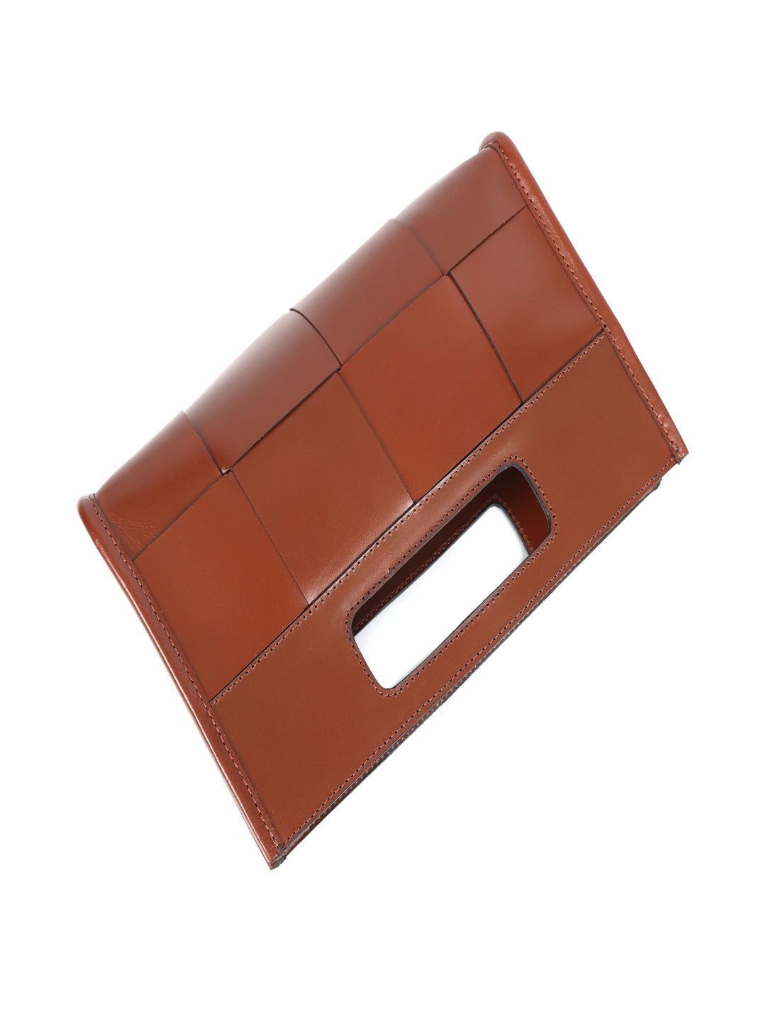 Brown Woven Leather Clutch Bag Elegant Handcrafted Design