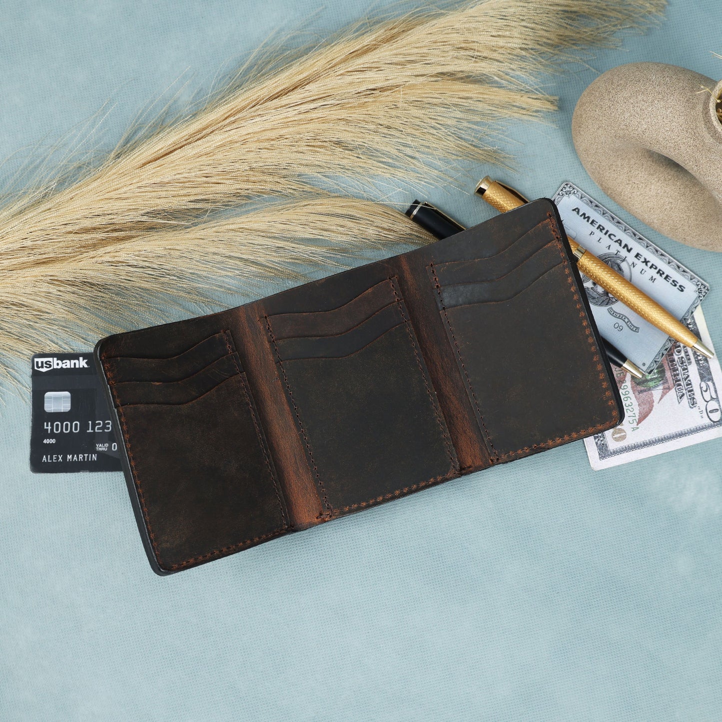 Genuine Leather Tri-Fold Wallet for Men – Dark Brown Art:- LA-1406