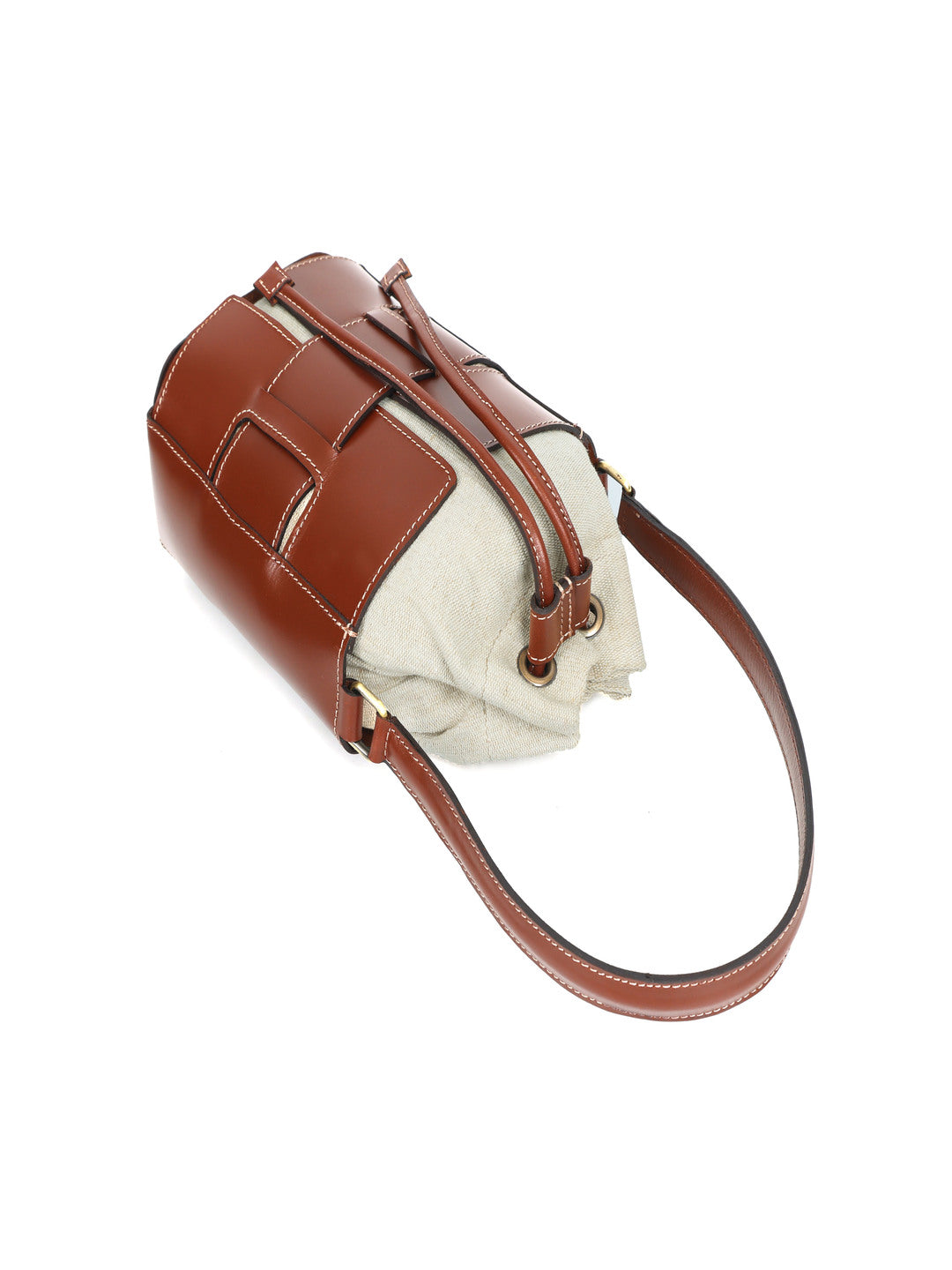 Brown Leather Bucket Bag with Shearling Interior – Stylish & Durable