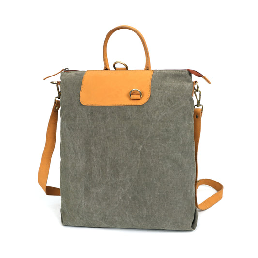 Genuine Leather Grey & Tan Convertible Backpack – Stylish Unisex Shoulder Bag Art:-BG-1653
