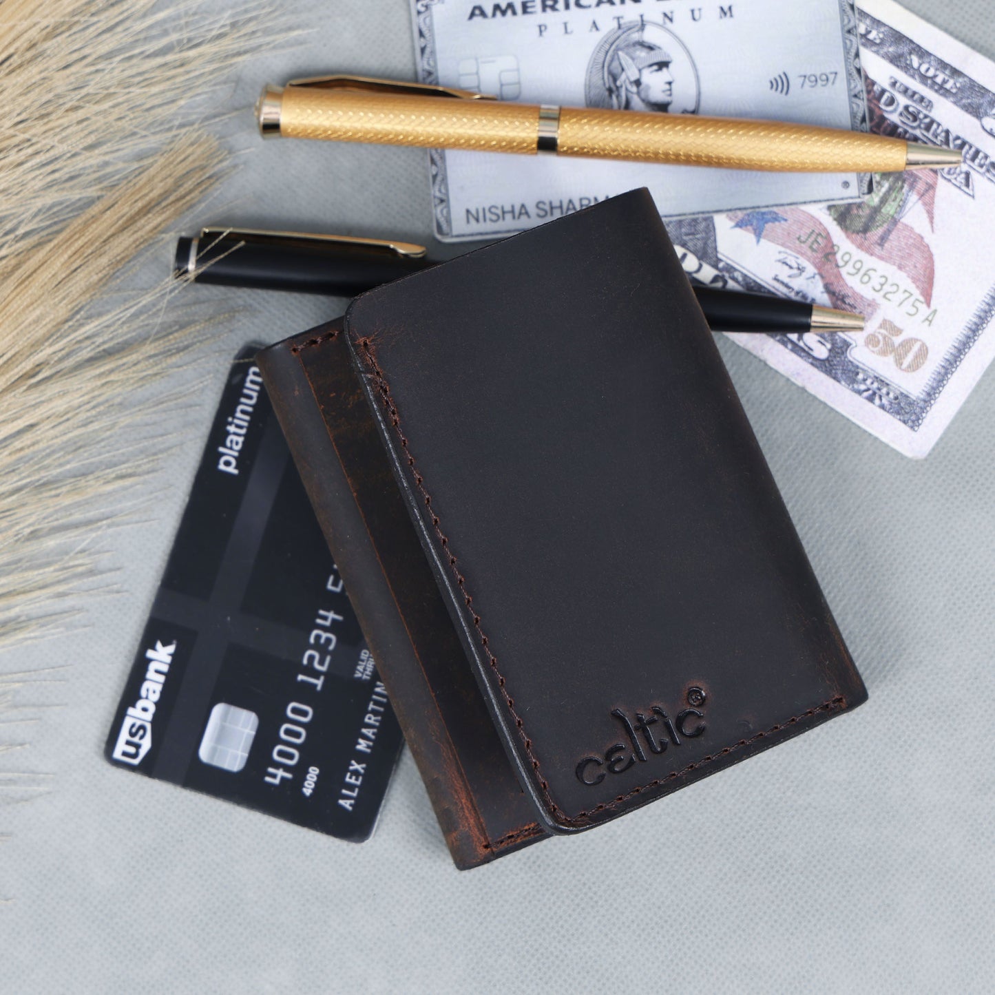 Genuine Leather Tri-Fold Wallet for Men – Dark Brown Art:- LA-1406