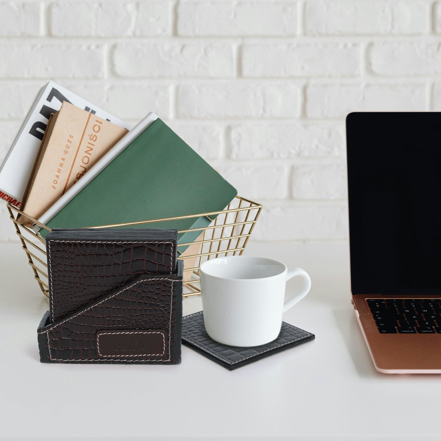 Premium Leather Square Coasters for Office Use  Stylish & Functional Desk Accessory, Art:-LC-02