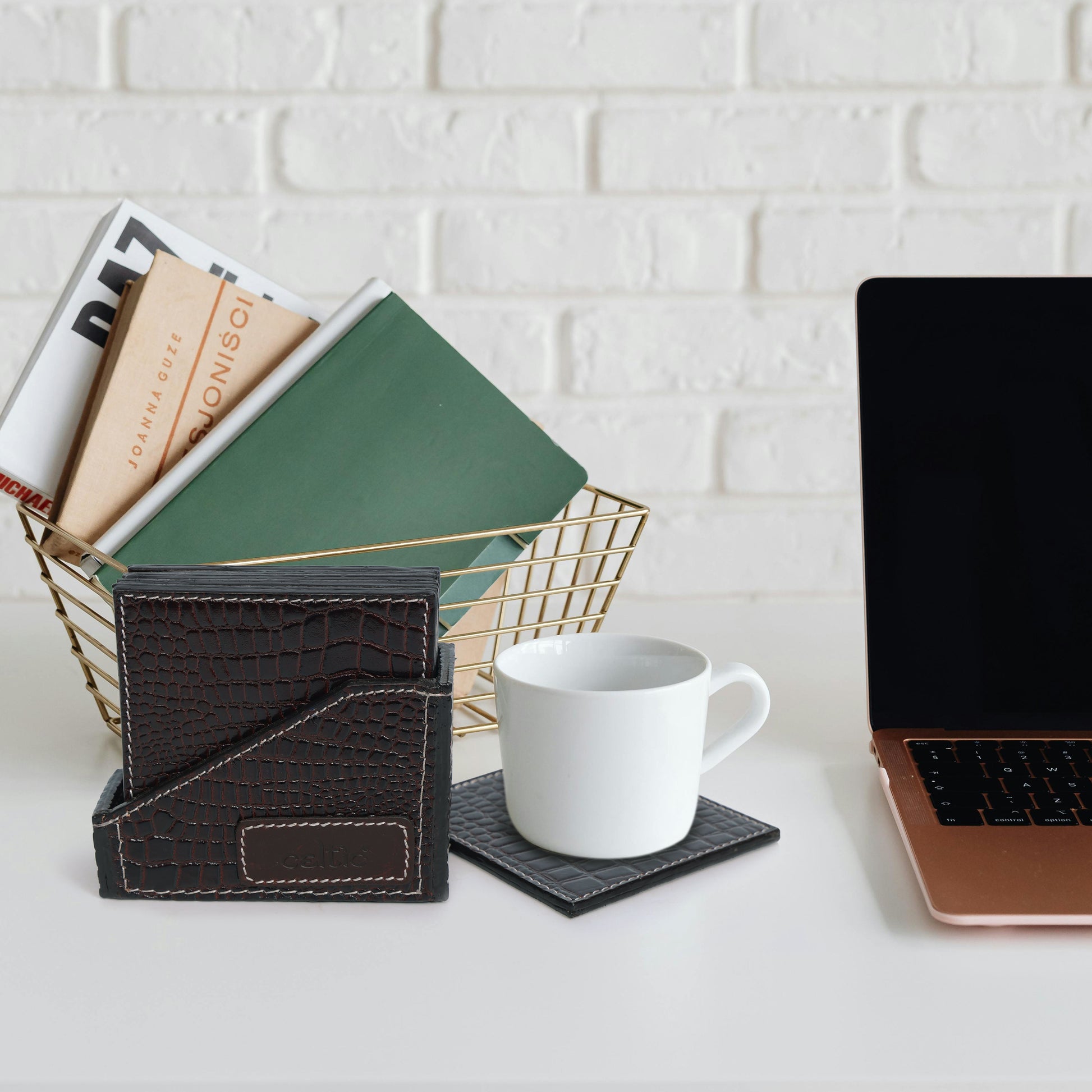 Premium Leather Square Coasters for Office Use  Stylish & Functional Desk Accessory, Art:-LC-02
