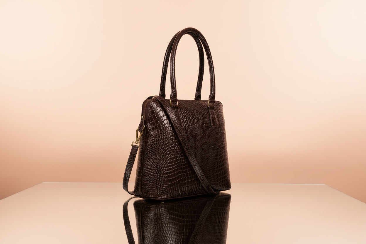 Genuine Leather Croc-Embossed Handbag Elegant Shoulder Tote for Women