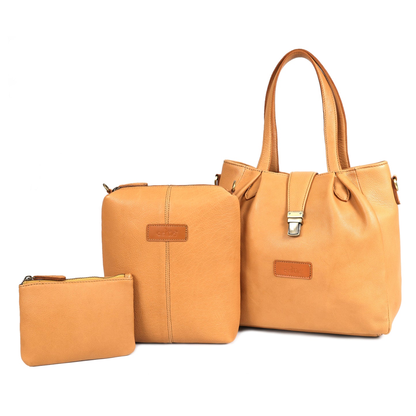 Stylish Tan Leather Handbag Combo Set | Premium Tote with Sling & Wallet