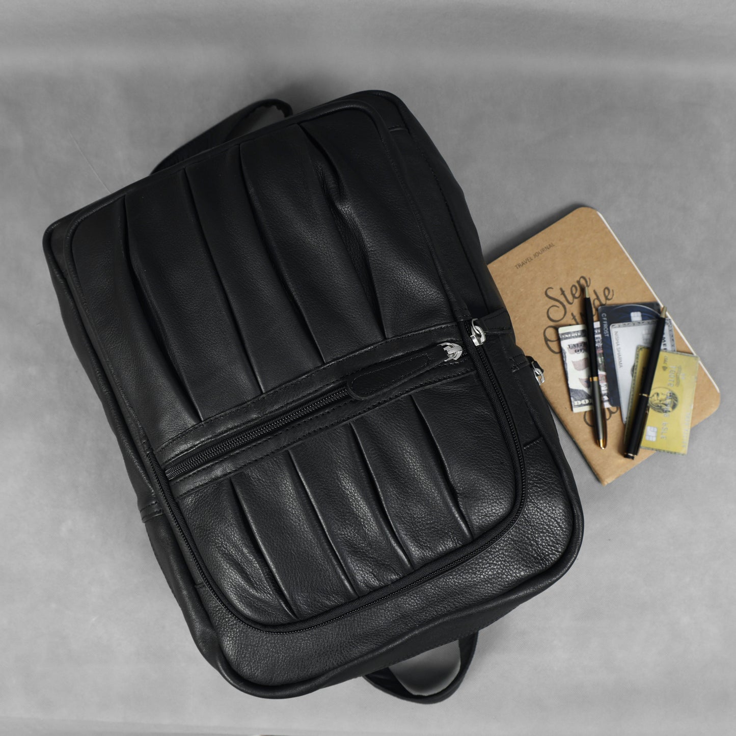 Black PURE Leather Backpack  Minimalist & Durable Everyday Companion. BG-1631